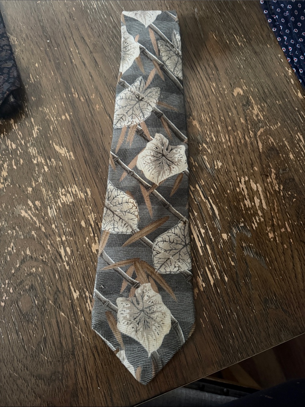 Van Heusen Gray Tie with Cream Floral and Brown Accents